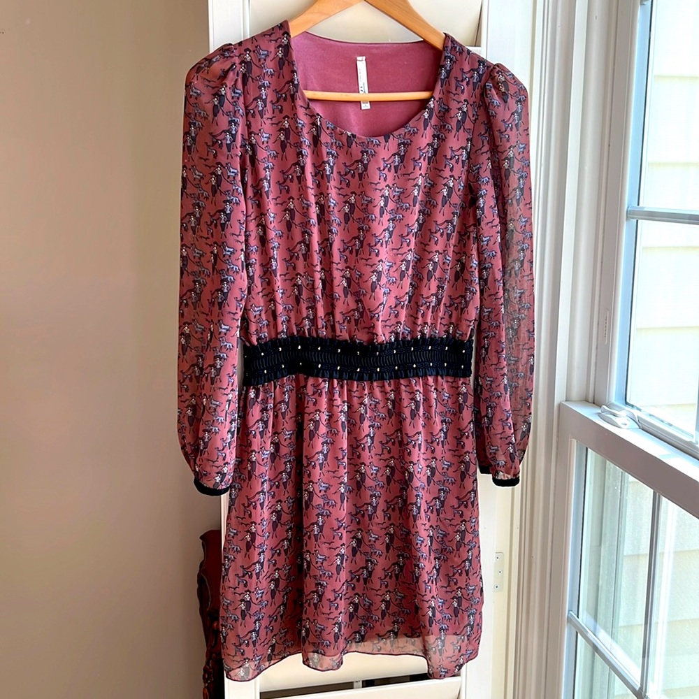 Oz Korean Unique Mauve Brown Belted LS Dress 4P